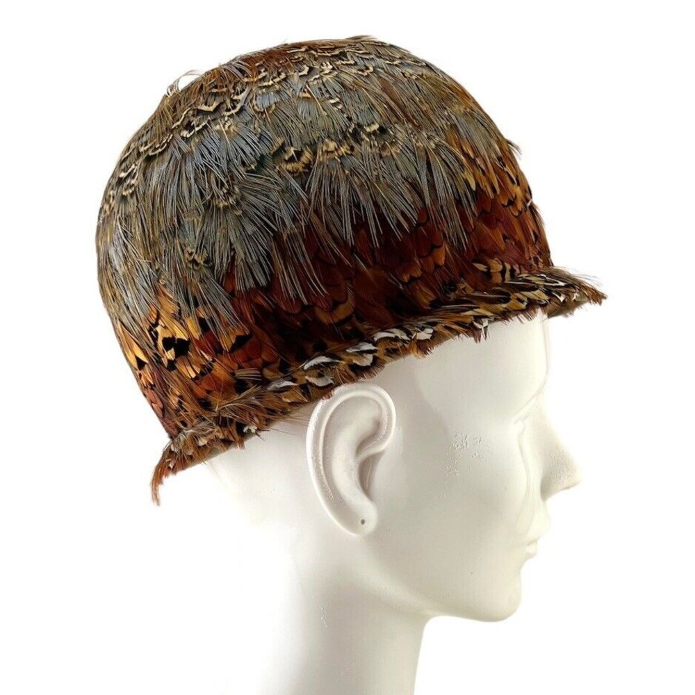 Pheasant Feather Cloche Hat Fashioned By Monica Vintage Lace Lined - Picture 5 of 9
